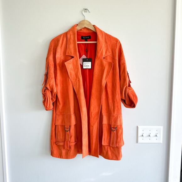ST. JOHN Silken Suede Slouchy Strap Sleeve Jacket Soft Sienna Orange NWT - Picture 2 of 14